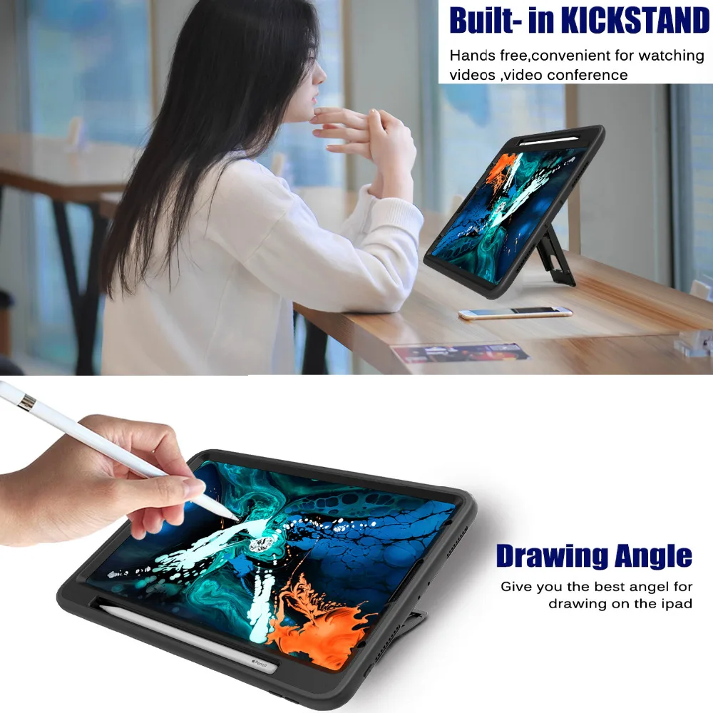 Безопасный детский броня для iPad Pro 12,9 чехол 3-го поколения с держателем карандашей сверхпрочный силиконовый чехол с подставкой