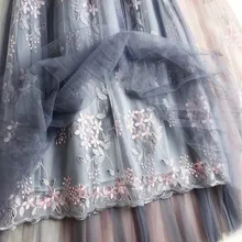 Jupe longue en maille brodée pour femmes, élégante, style féerique, élastique, coupe trapèze, à fleurs, plissée, de fête, Streetwear, printemps