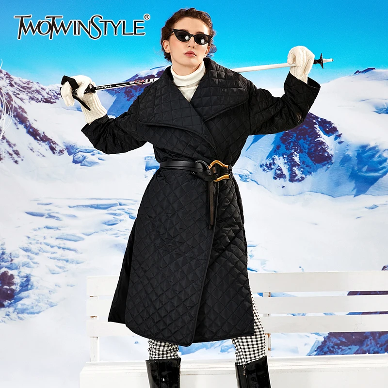 TWOTWINSTYLE повседневное асимметричное хлопковое пальто с Аргайлом для женщин