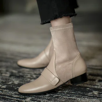 

MORDOAN Genuine Cow Leather Martin boots women thick-soled round toe British style single boots ankle boots women
