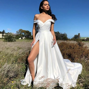 

Eightree Long off Shoulder A-Line Evening Dresses with Pockets High Split Robe De Soiree Custom Made Lace Up Back Formal Gowns