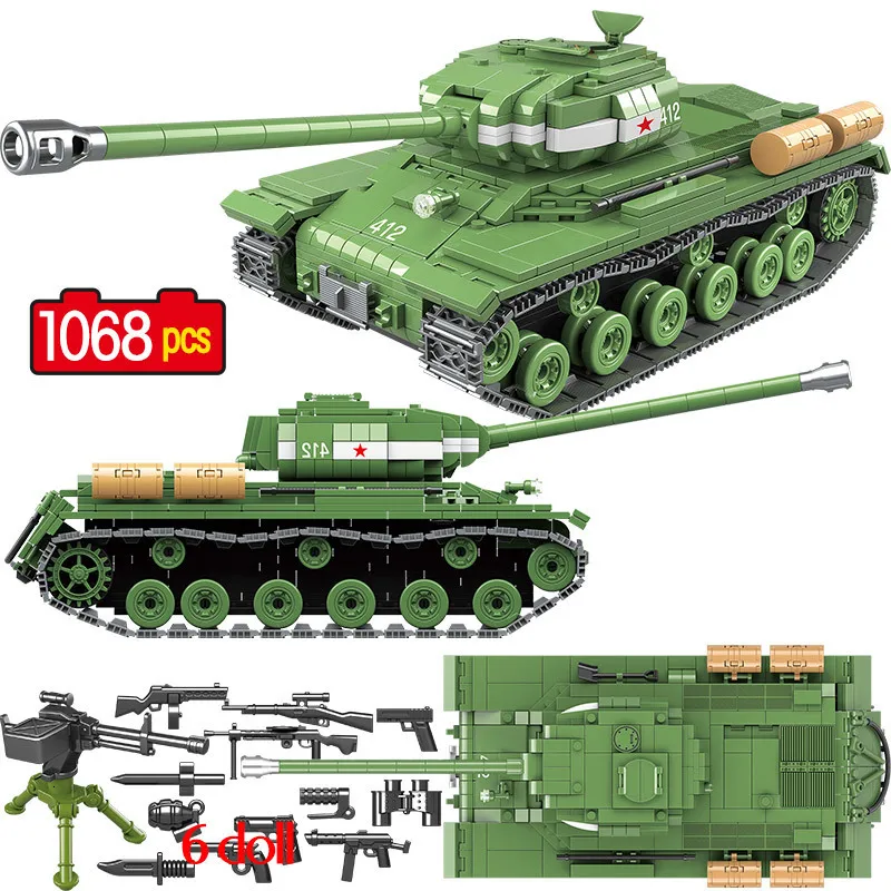 Skup Koszulka fintess bloki wojskowe radzieckie rosja IS 2M Tank Building Blocks żołnierz policja broń WW2 cegły Legoingly zabawka dla dziecka