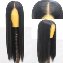 BM черный прямой синтетический 13*6 парик фронта шнурка Glueless термостойкие волокна волос естественная линия волос средний пробор для женщин парик