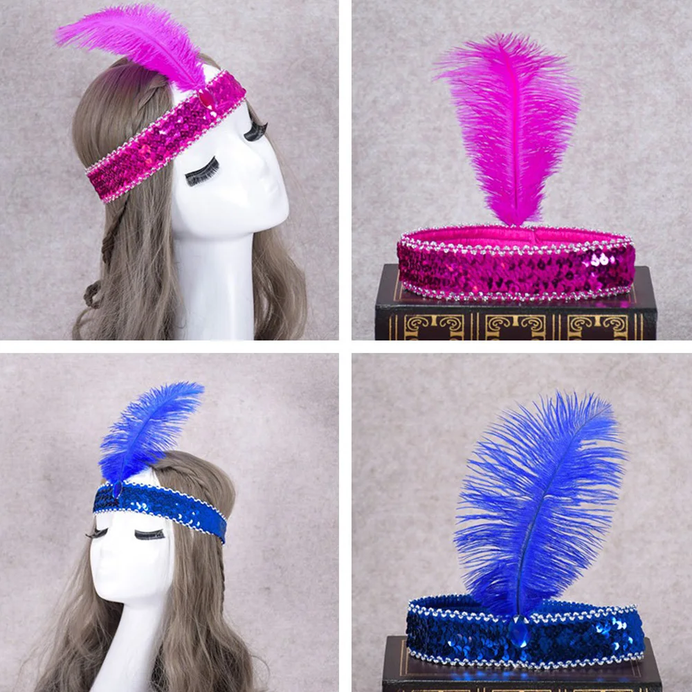 1 Pcs Creative Feather Sequin Headband Rhinestone Glitter Solid Color Hairband for Women Cosplay