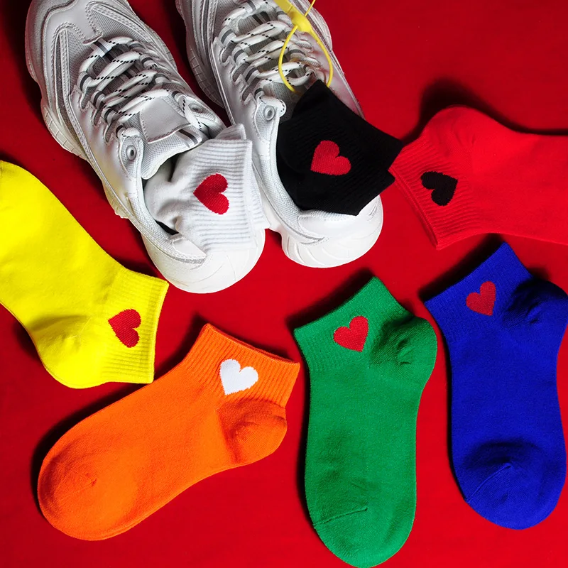 

1 Pair New Kawaii Cute Socks Women Red Heart Pattern Soft Breathable Cotton Socks Ankle-High Casual Comfy Socks Fashion Style