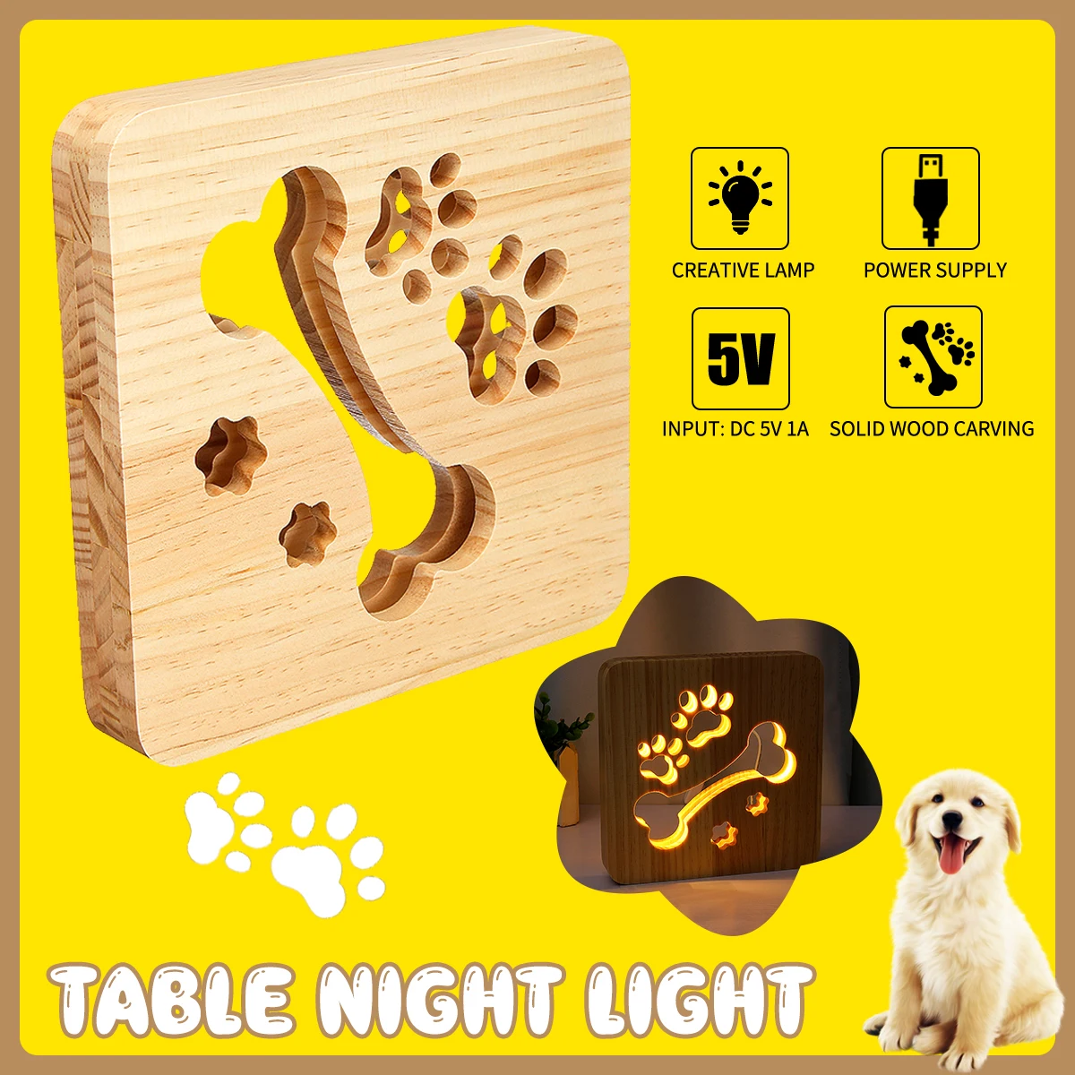 

5V 1A 3D Wooden LED Night Light USB Powered Desk Light Table Lamp Hollow Out Nightlight Indoor Home Bedroom Decoration Gifts