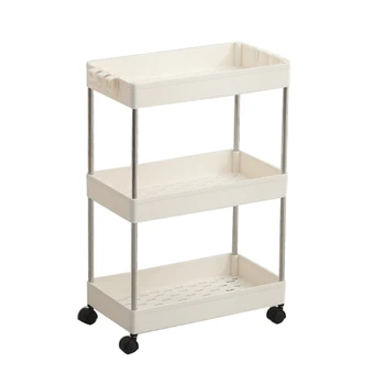 

3/4 Layer Kitchen Crack Storage Rack Movable Pulley Storage Shelf with Hooks X4YD