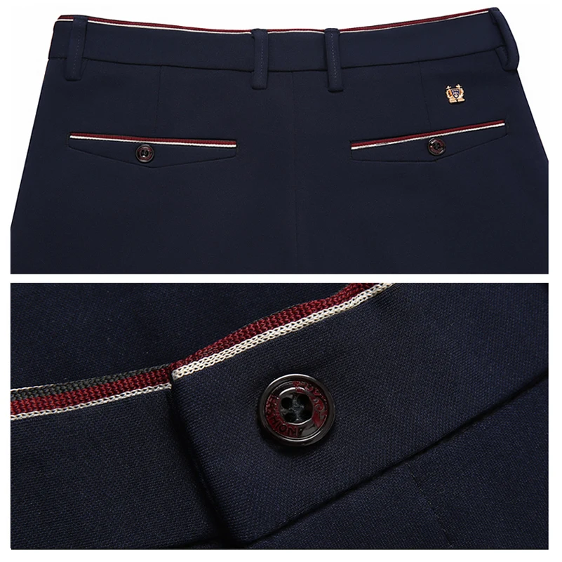 Fashion Suit Pants Mens Elegant Dress Pants Solid Men Leisure Suits Trousers Male Slim Fit Formal Black Blue