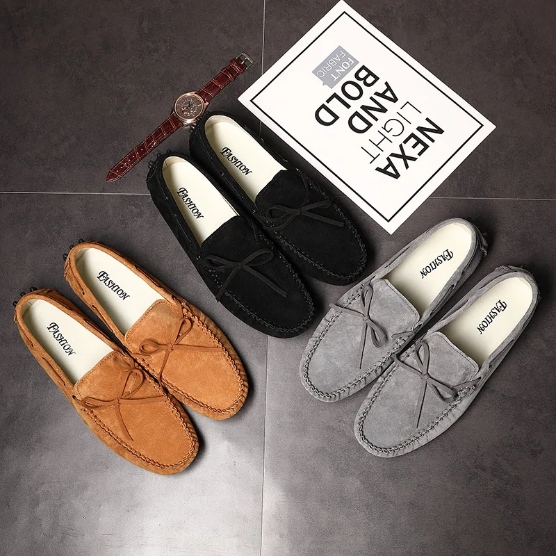 Lightweight Brand Fashion Summer Soft Moccasins Men Loafers Casual Suede Leather Slip On Shoes Men Flats Car Driving Shoes Brown