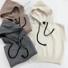 Брендовый модный детский пуловер для мальчиков вязаный жилет, пальто хлопковый жилет с капюшоном и короткими рукавами для мальчиков детские свитера без рукавов наивысшего качества