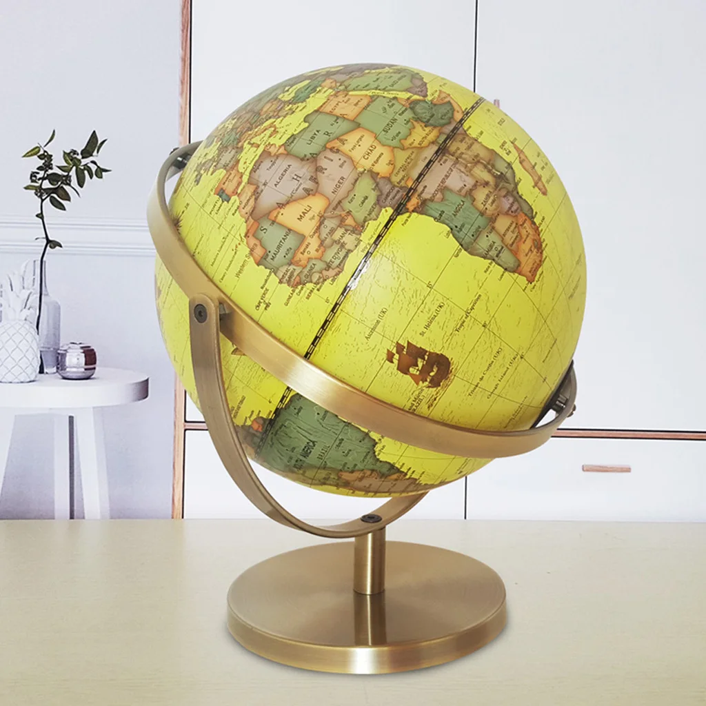 25cm ABS Geographical 720° Rotating World Map Ocean Globe Desktop Decor Teaching Aid Yellow