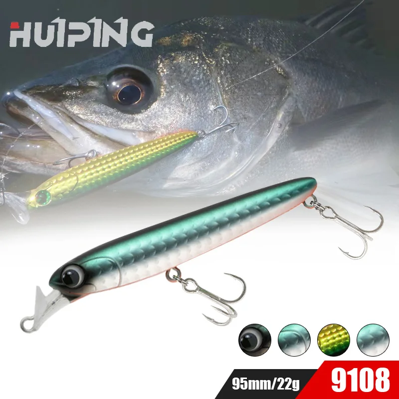 

1 Pcs 95mm 22g Sinking Minnow Lures Wobbler Fishing Strong Treble Hooks Plastic Pesca Artificia Bait Pike Trout Tackles 9108
