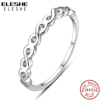 

ELESHE Authentic 925 Sterling Silver Ring Stackable Pave Bow Knot Infinity Finger Rings for Women Valentine's Day Gift Jewelry