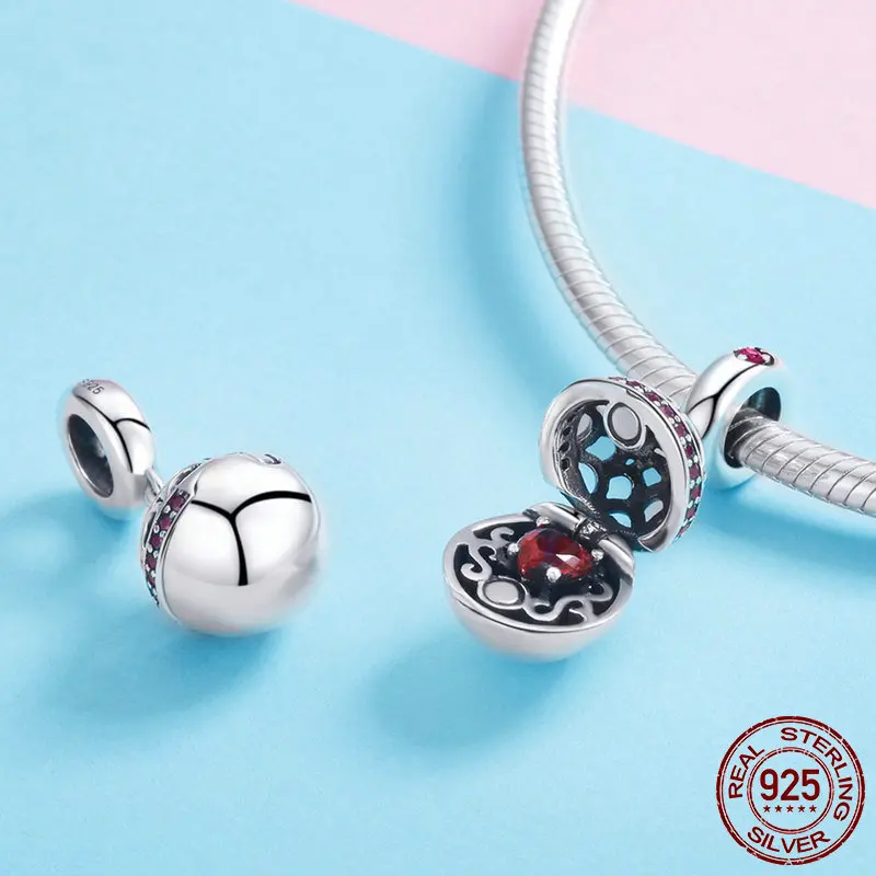 Серебряные бусины 925 пробы красный любовь Подарочная коробка болтающийся мяч Подвески Подвеска подходит Pandora Браслеты для женщин DIY ювелирные изделия