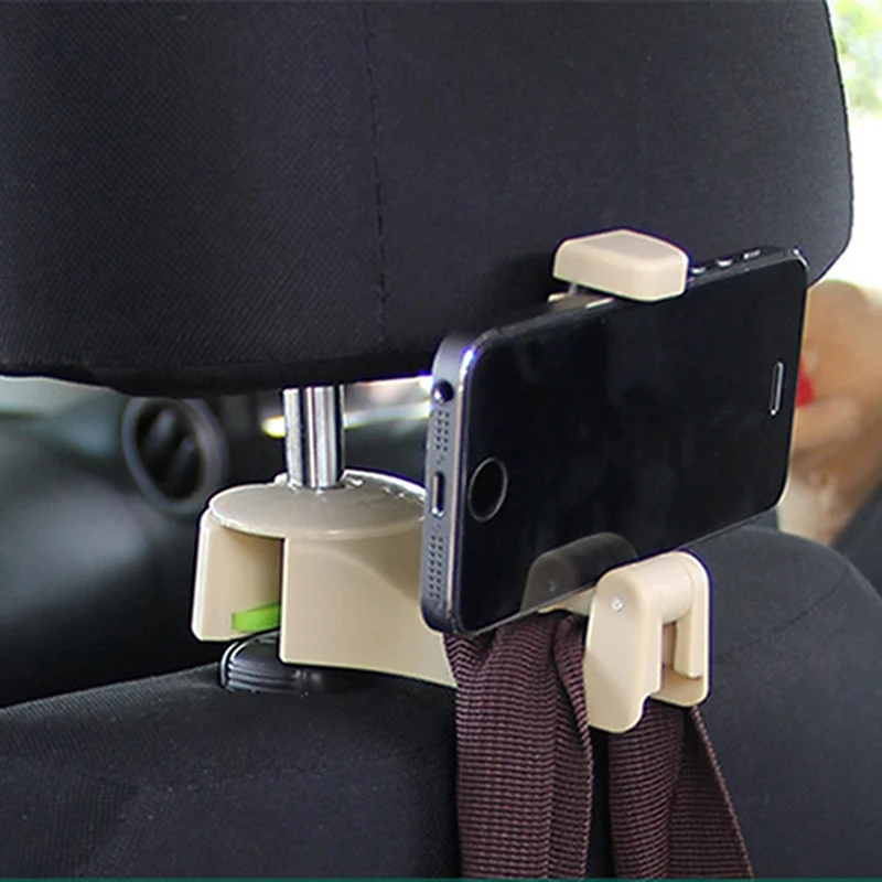 Auto Car Headrest Hooks Multi-function Seat back Hook & Car Phone Mount Holder Fastener Seat Back Hanger Clips for Bag Handbag