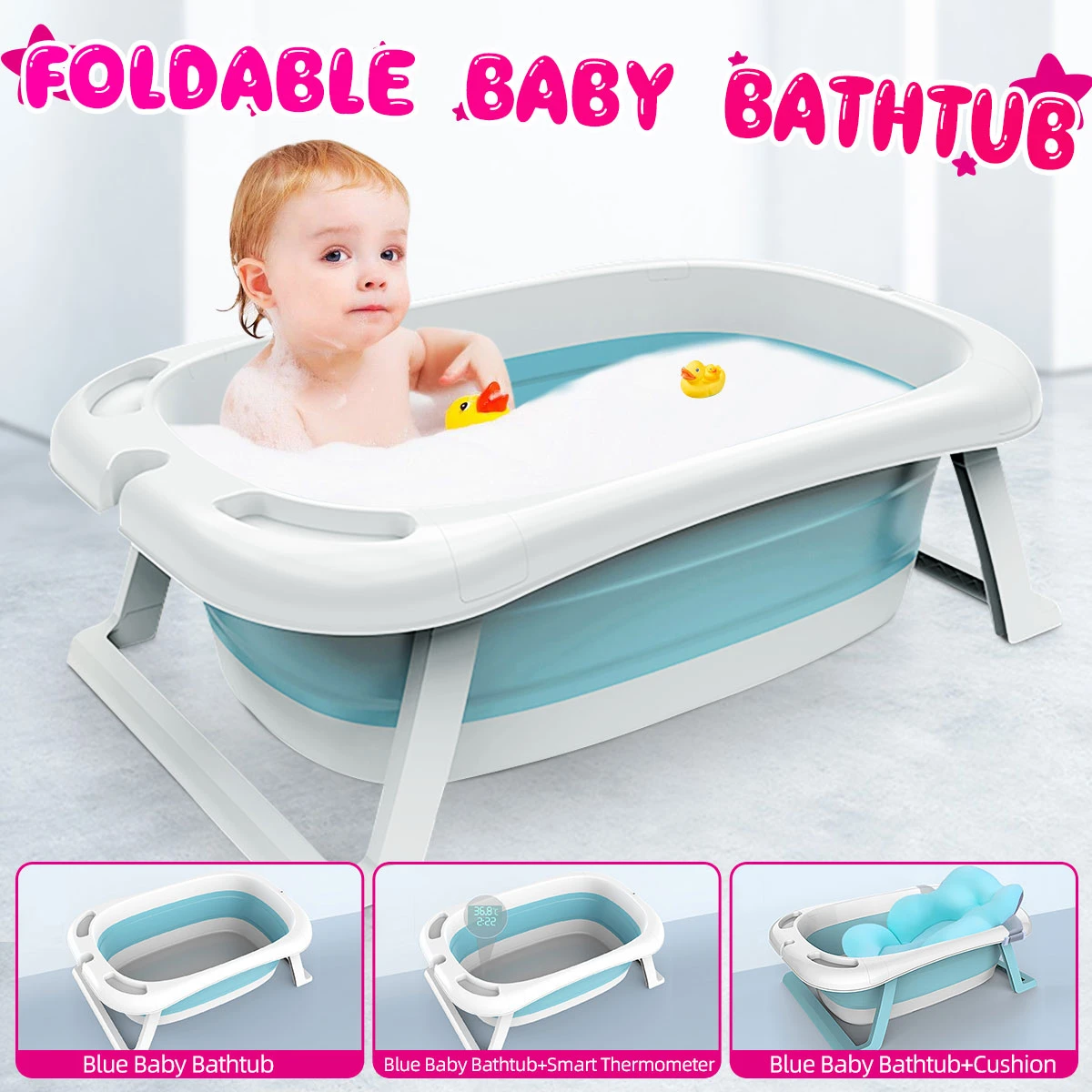 新生児用折りたたみ式シャワー浴槽 折りたたみ式 クッション付き スマート温度計 ポータブルバスタブ Inflatable Portable Bathtubs Aliexpress