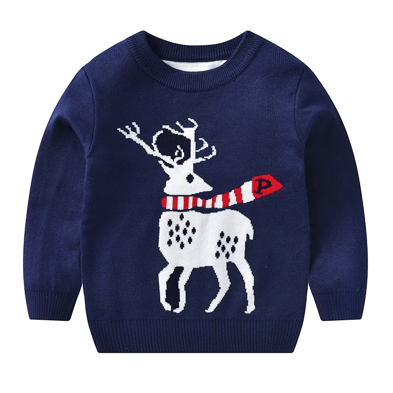 Осень-зима, свитер для мальчиков и девочек, Пуловер детский Рождественский свитер с изображением оленя, одежда для детей Детский хлопковый толстый шерстяной топ - Цвет: Синий