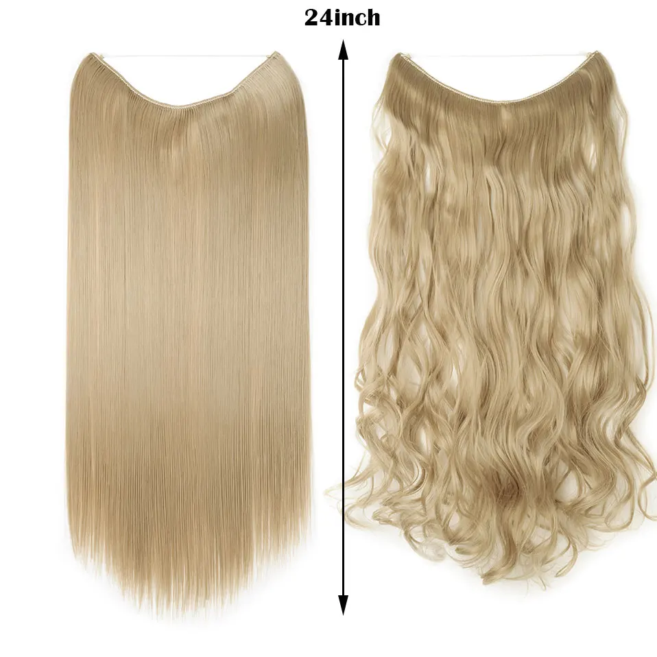 Snolilite, 24 дюйма, длинные прямые накладные волосы, невидимая проволока, без зажима, одна штука, Halo hair, синтетические волосы для женщин