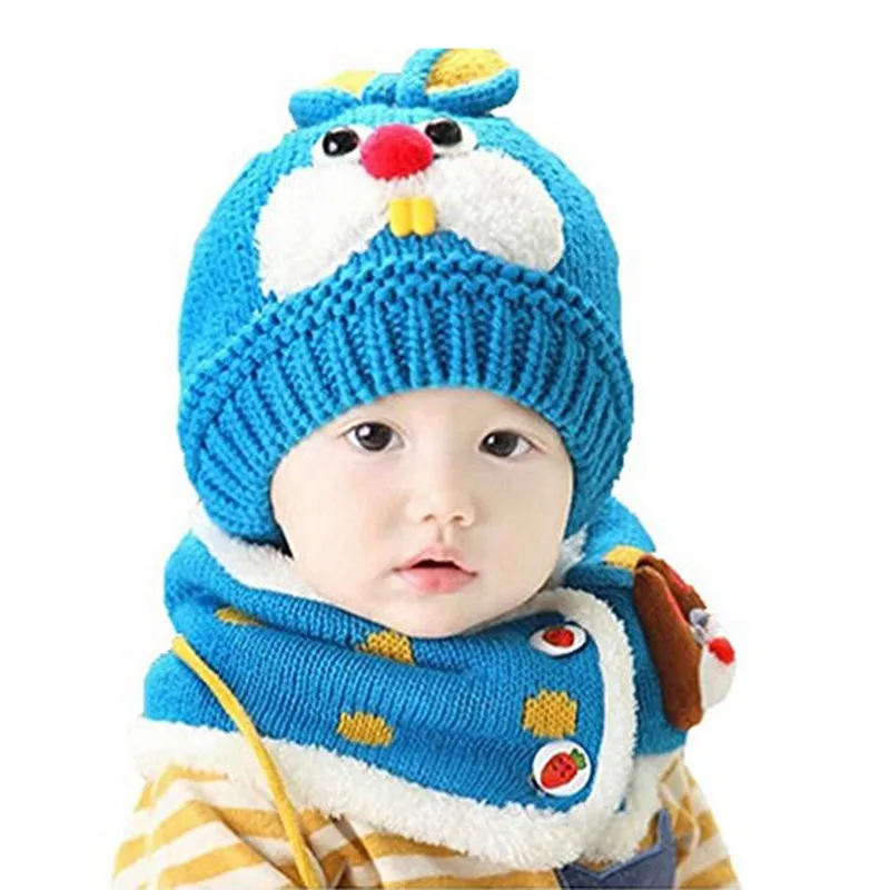 Sky blue 2 шт./компл. шапка и шарф, детская зимняя Кепки кролик вязать шапочки капот теплые Шапки для детей шею Подставки для фотографий - Цвет: Sky blue