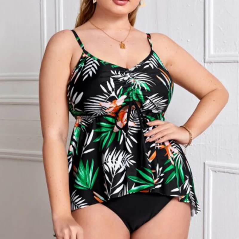  Ʈ ÷  Tankini  ( ĿƮ ) Two Piece Bathing Suit Flowy Ruffle Hem Large Swimdress