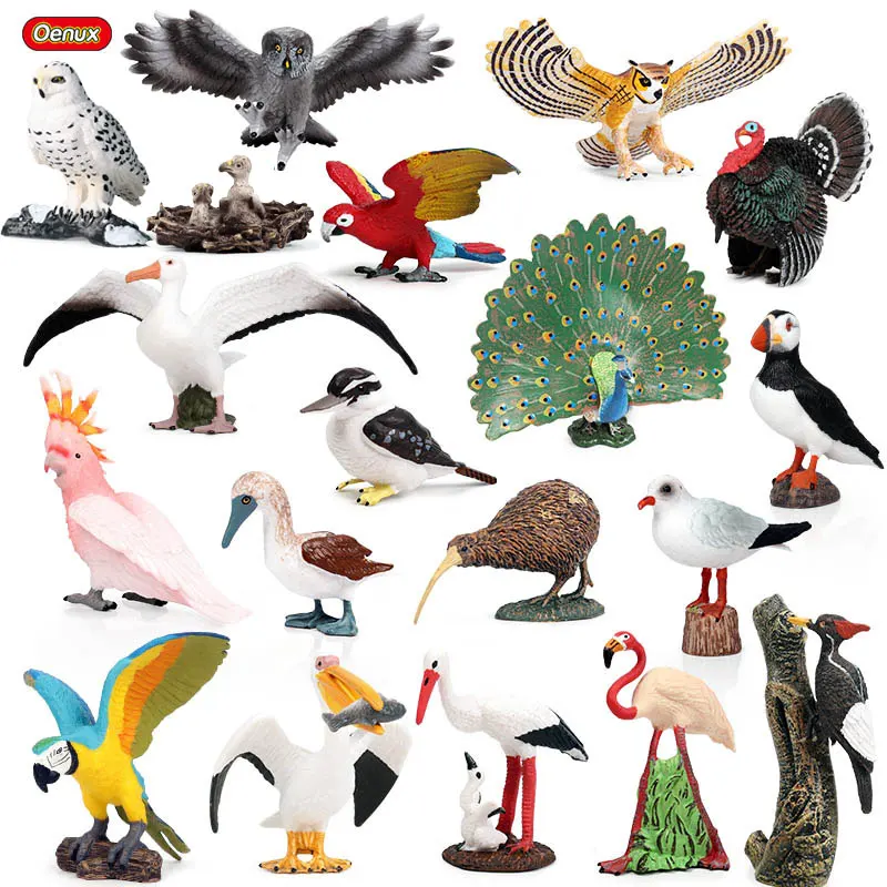 

Oenux Cute Lovely Bird Animals Action Figure Woodpecker Parrot Eagle Phoenix Birds Miniature Model Home Garden Decoration Toy