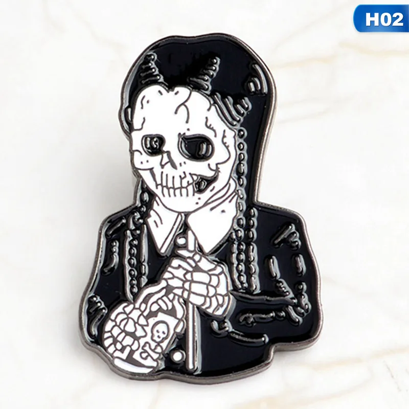 Эмалированная булавка Addams family Inspired среда Addams, которую мы носим, черная брошь с дизайном «скелет», Заколка Для панка, готические ювелирные изделия на Хэллоуин