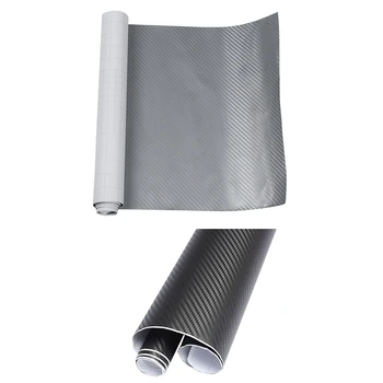 

2 Pcs DIY 30X127 3D Carbon Fiber Decal Vinyl Film Wrap Roll Adhesive Car Sticker Sheet Black & Silver