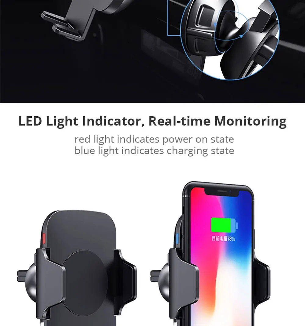 10W Qi Wireless Car Charger for IPhone Xs X Samsung S10 S9 Millet Fast Wireless Automatic Fastening Car Phone Charging Stand