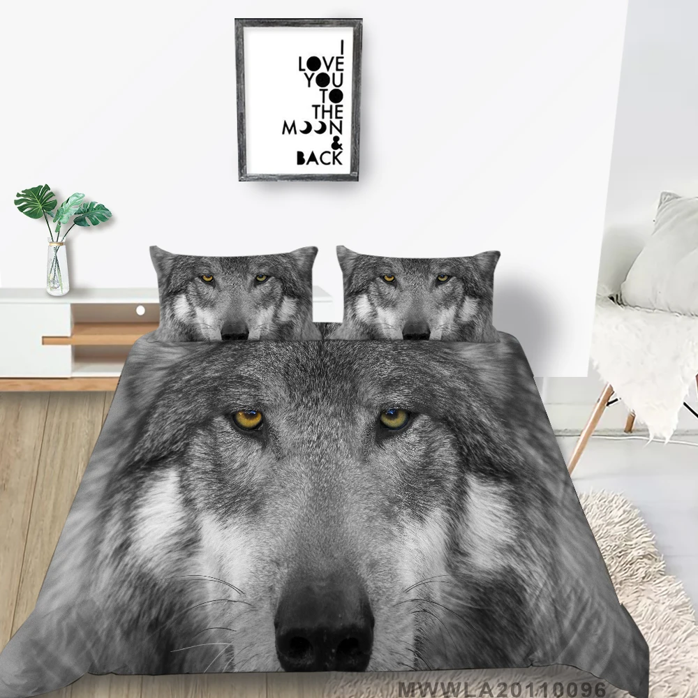

King Size Bedding Set Wolf Head Simple Fashion Hesitating Wolf Duvet Cover Queen Twin Full Single Double Unique Design Bed Set
