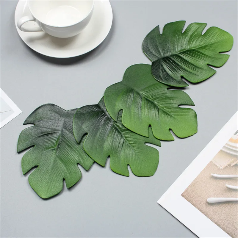 

4Pcs EVA Placemat Coaster Simulation Turtle Leaf Wedding Party Decor Tropical Green Plant Bowl Cup Pads