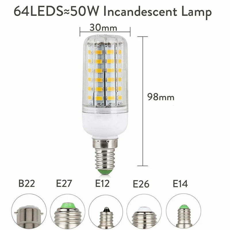 Description Picture 6 of item1X LED Corn Bulbs E27 Light B22 E14 5730 SMD 24LEDs - 165LEDs Chandelier Candle LED Light For Home Decoration Ampoule 110V 220V