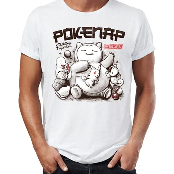 

Men's T Shirt Retro Pokemon Snorlax Squirtle Starters Charmander Awesome Artwork Drawing Printed Tee