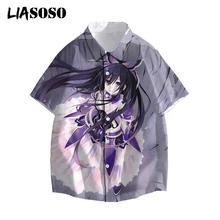 LIASOSO 3D Print Shirt Anime Kawaii Date A Live Japanese Men Women Harajuku Short Sleeve Hawaii Tops Cartoon Yatogami Tohka