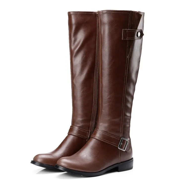 

18 Years Autumn New Style Low Heel Buckle Metal Casual High-top Women's Boots 40-43 Code Women Shoes