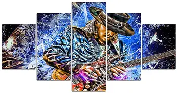 

5 Pieces Music Abstract Guitar Master Stevie Ray Vaughan Posters and Printed Canvas Wall Art Picture for Living Room Home Decor