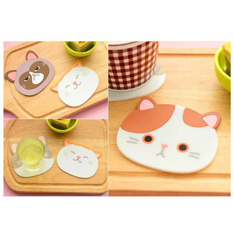 Silicone Cat Coaster Insulation Pad Non-slip Heat-resistant Mug Holder Cup Mat Placemat Portable Coffee Drinks Tableware Utensil