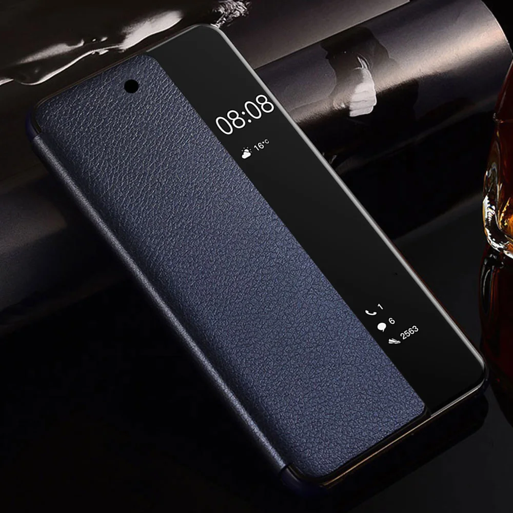 GUUGEI флип-чехол кожаный чехол для телефона для huawei P20 Pro мобильный телефон флип-над окном вид смарт-флип Капа Para Celular - Цвет: blue phone case