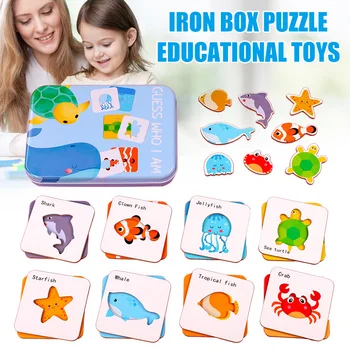 

Multiple Styles Iron Box Puzzle Animal Traffic Fruit and Vegetable Pairing Early Educational Toys BM88