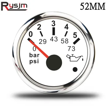 

52mm Gauge Pointer Oil Pressure Gauges 0-5Bar 0-73psi Marine Boat Oil Pressure Indicator Meter 10-185Ω 12V/24V with alarm
