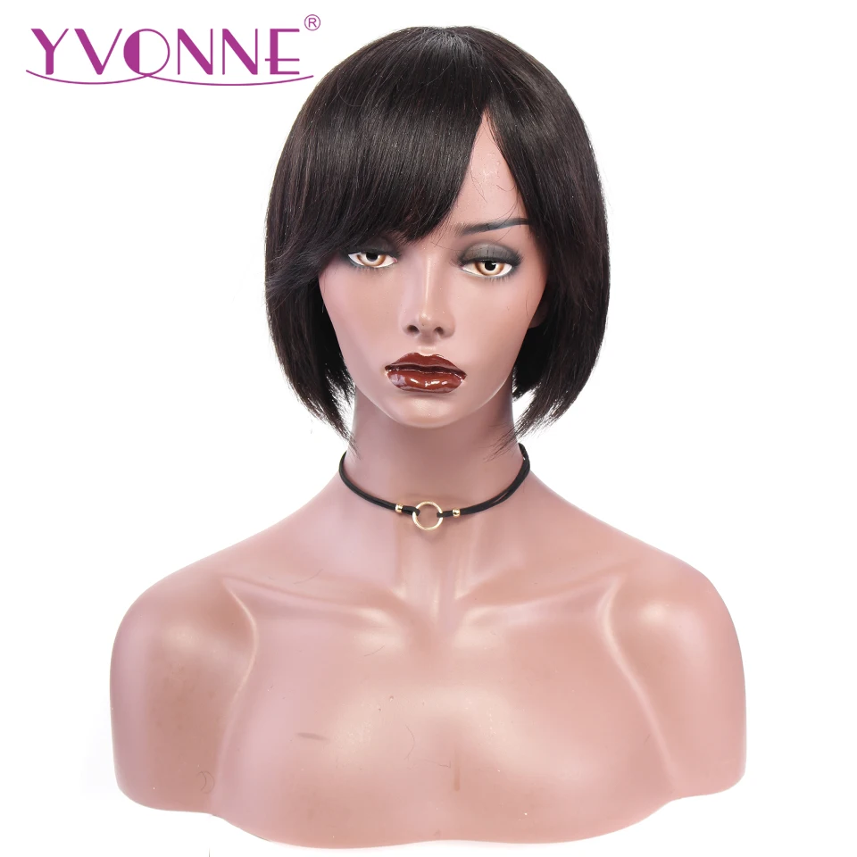 

YVONNE Short Pixie Cut Wigs With Bangs For Women Brazilian Virgin Hair Machine Made Wigs With Natural Color