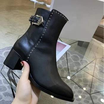 

Rivets Stud Dropshiping Women Shoes Winter Autumn Women Botas Shoes Casual Women High Heels Pumps Warm Ankle Boots Mujer Zapatos