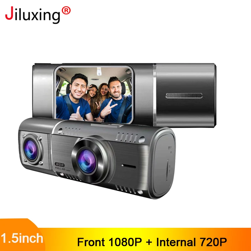 

Jiluxing Front 1080P + Internal 720P Dash Camera 1.5inch mini Car DVR two cameras Video Recorder Vehicle camera 24H Park monitor