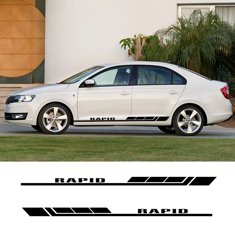 Виниловые наклейки с полосками сбоку для Skoda Rapid 2 шт.|Наклейки на автомобиль| |