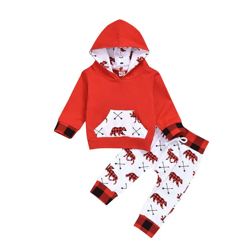 

New Baby Boys Girls Xmas Deer Clothes Hooded Tops Coat Pants Tracksuit Outfits