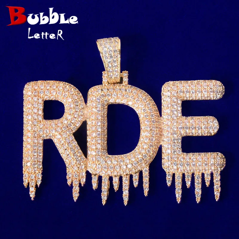 Solid Custom Name Drip Bubble Letters Pendant Necklaces For Men Women Gold Color AAAA Cubic Zircon Hip Hop Jewelry afbeelding