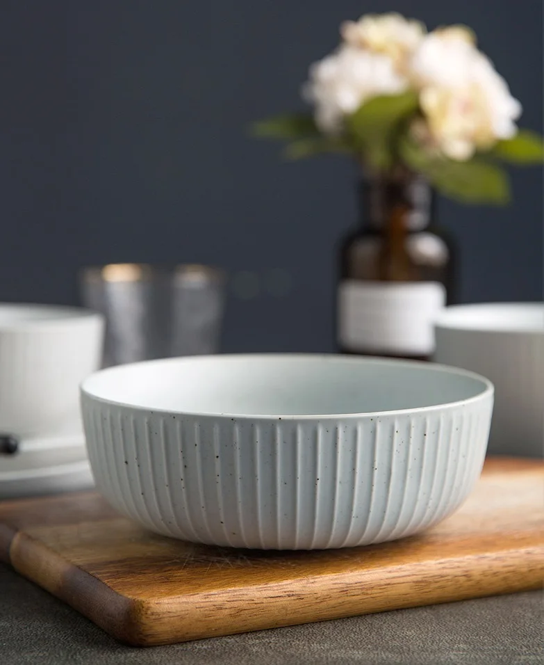 1PC Japanese Style Ceramic Personality Household Eating Rice Bowl Single Round Dinner Plate Noodle Bowl Simple Tableware