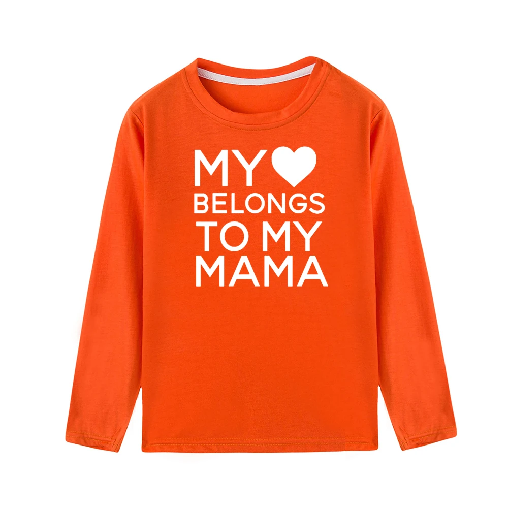Детская модная футболка с надписью «My Heart is To My Mama» футболки с длинными рукавами для мальчиков и девочек Забавные повседневные футболки унисекс для детей