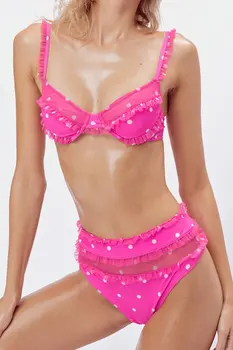 

2020 Women's Bikini Set Push-ups Lace Grid Patchwork Swimwear Brazil Summer Swimwear Swimwear Women's Beachwear Filled Swimwear