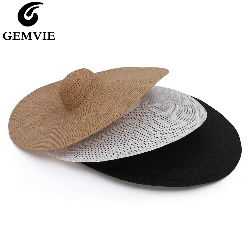 

GEMVIE Oversize Hollow Paper Straw Hat For Women Summer Hat Packable Big Wide Brim Sun Beach Hat 2020