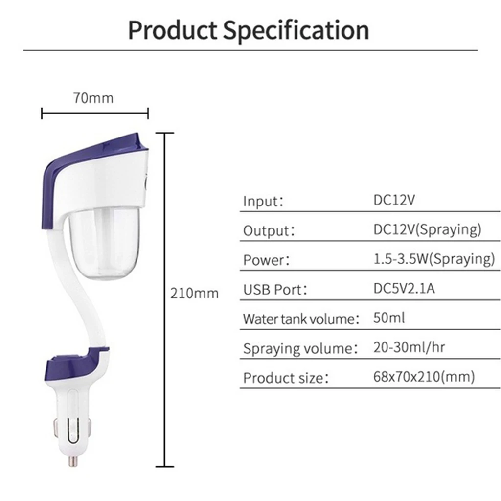 50ml Portable Car Aroma Diffuser Humidifier Aromatherapy Diffuser Purifier USB Essential Oil Aroma Anion Mist Maker 2019 New